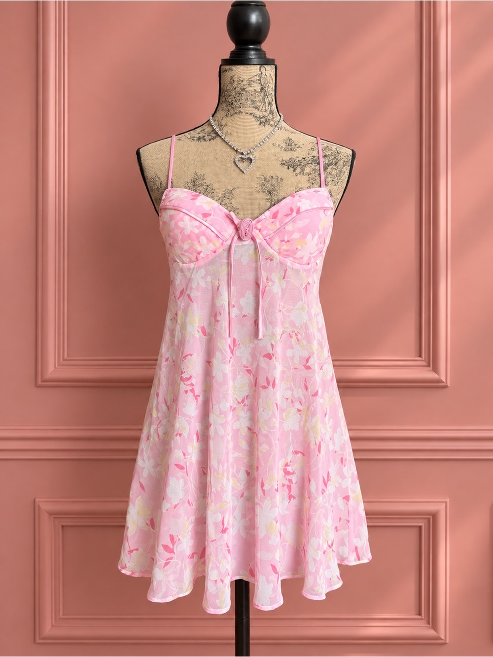 Y2K Pink Floral Chemise Babydoll Dress